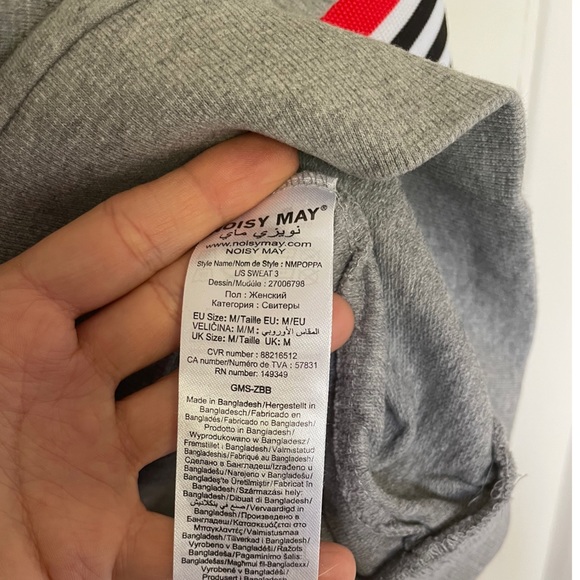 Noisy May Gray Sweatshirt with Elbow Stripe - Picture 9 of 9